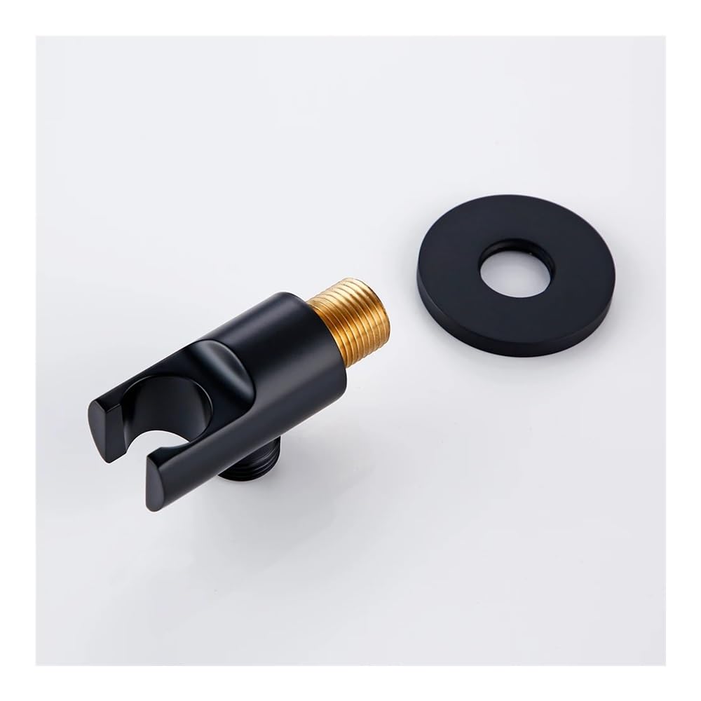 Schwarzer runder Duschhalter, Messing, Wandmontage, Badezimmer-Wasserhahn, Ersatzstütze, Handbrausehalterung (schwarz)