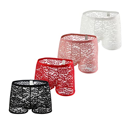 Swbreety Men's Lace Boxer Briefs Underwear Sexy See Through Underpants Bulge Pouch Trunks…