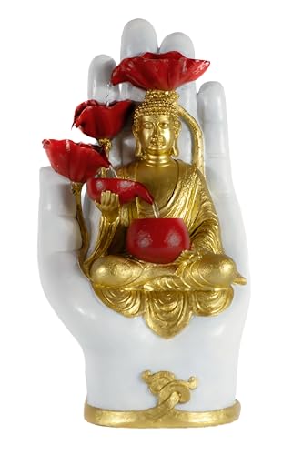 Fontaine Solaire Bouddha, Recharge USB ou Panneau Solaire 5V câble 5m avec télécommande, Statue Bouddha Extérieur/Intérieur, Fontaine Zen Décorative LED pour...