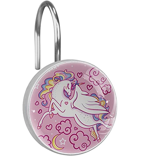 12 confezioni di ganci decorativi per tenda da doccia, in acciaio inox, per bagno, tenda da doccia, con unicorno e ragno, colore: rosa