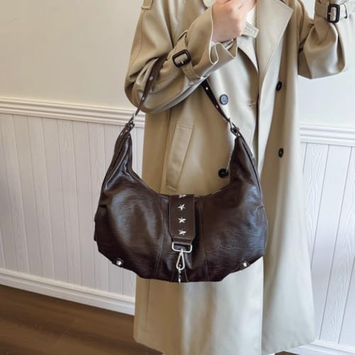 Wide Strap Crossbody Bag for Women Spacious PU Leather Tote Bag Y2K Adjustable Strap Shoulder Bag for Fall Winter4