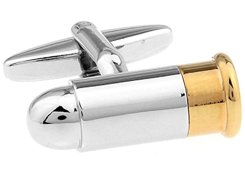 MRCUFF Bullet 2 Two Tone Shell Casing Police Pair Cufflinks in a Presentation Gift Box & Polishing Cloth