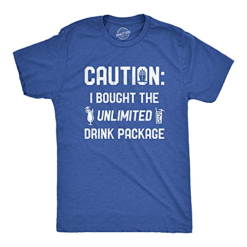 Mens Caution I Bought The Unlimited Drink Package T Shirt Funny Cruise Vacation Tee Funny T Shirts Drinking Apparel for Men Cool Summer Short Sleeve Royal - M