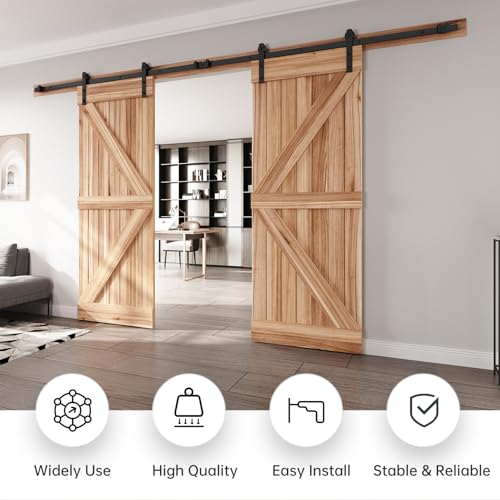 EaseLife 14 FT Double Door Sliding Barn Door Hardware Track Kit,Straight Pulley,Heavy Duty,Slide Smoothly Quietly,Easy Install (14FT Track Kit for Double 42" Wide Door) by EaseLife - Image 2