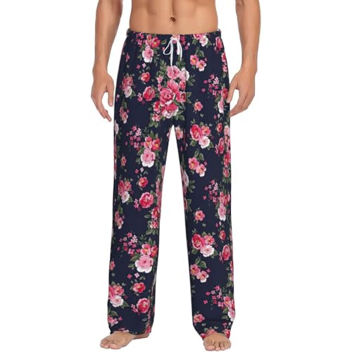 Pantalon de pyjama imprimé fleurs pivoine homme, vêtement de nuit premium