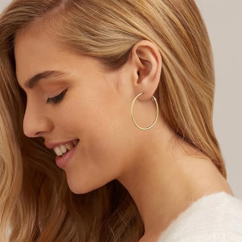 Big Gold Hoop Earrings for Women Hypoallergenic 925 Sterling Silver Post Thin Loop 14K Gold Plated Hoop Earrings Set for Women, 3 Pairs2