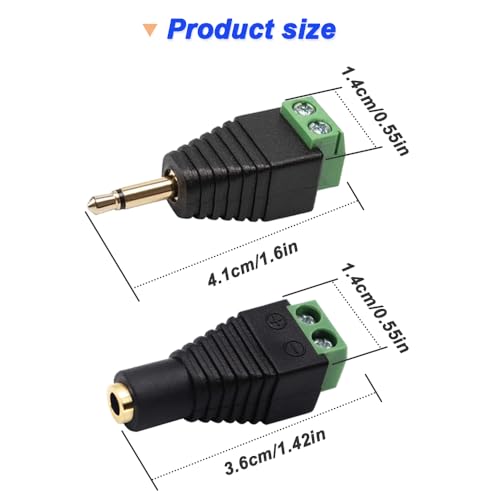 Terminal de tornillo de 3,5 mm TS mono de 2 pines con conector macho y hembra chapado en oro 3