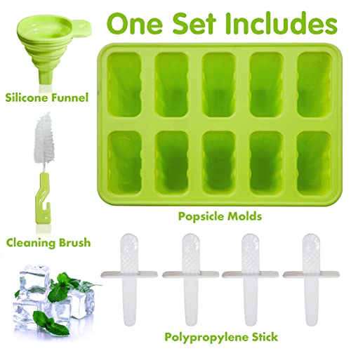 Meajore Popsicle Molds 10 Cavities BPA Free Silicone Popsicle Molds, Reusable Popcicale Mould Silicone for Kids, Ice Pop Molds Silicone Popsicle Maker Homemade Ice Cream Mold (Forest Green) - Image 5