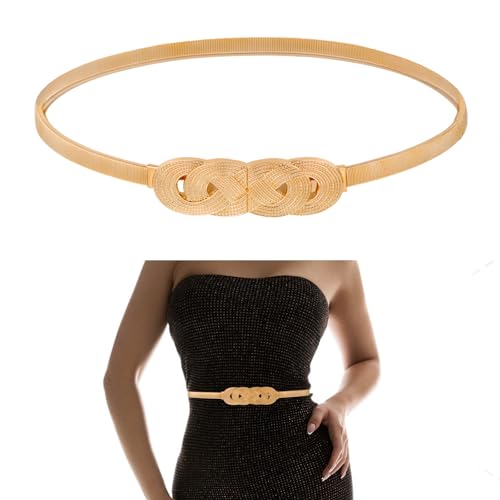 Bremorou Gold Waist Chain Belt for Women Dresses - Fancy Skinny Metal Cinch Belt, Elastic Pendant Chain Belt, Thin Waist Belt, Dress Belt