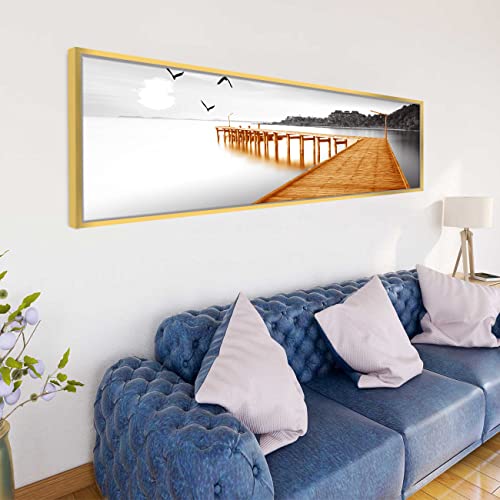 Image of PAINTINGMANTRA Landscape by the Peir Platfom on Water Large Canvas Painting Framed Panel Wall Painting,Framed Paintings for Home Decoration,Living room,Bedroom & Office Decor (White, 13x47 Inch)