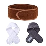 3 PCS Diadema para Maquillaje Baño Deporte Envoltura para la Cabeza Cloth Diadema Estiramiento Toalla Maquillaje Facial Spa Yoga Ajustable con Cinta Mágica Lavarse la Cara - Gris/Marrón/Blanco