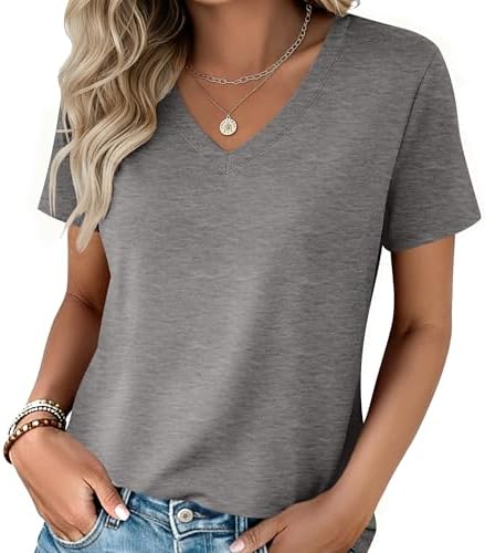 Zeagoo Women's Short Sleeve V-Neck T-Shirt — Z-gray