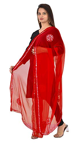 Image of YOUTHQUAKE Plastic Mirror Work Embroidered Chiffon Dupatta for Women & Girls