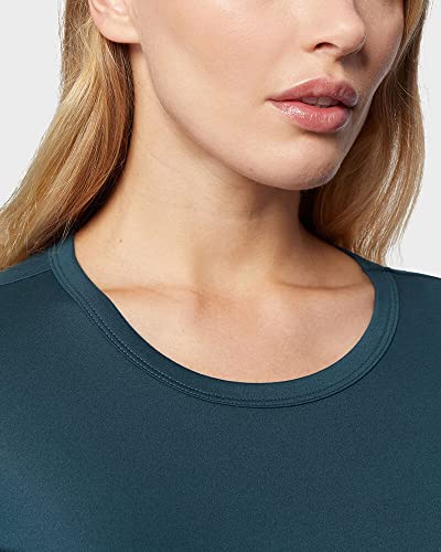 32 Degrees Women's Lightweight Baselayer Crew Top | Long Sleeve | Form Fitting | 4-Way Stretch | Thermal, Majolica Blue, Large #TOP2