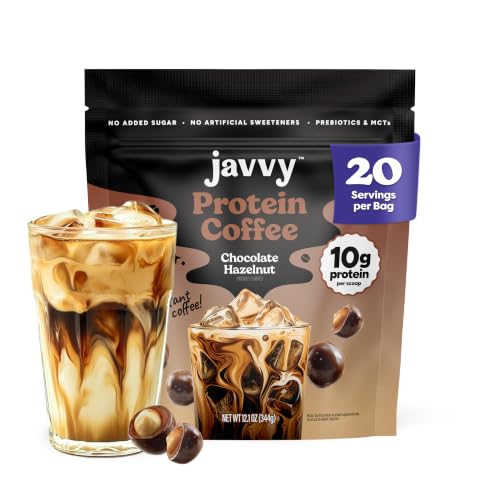 Image of Javvy Protein Iced Coffee - Premium Whey Protein & Iced Coffees, 100% Natural Cold Brew, Zero Artificial Flavors & Sweeteners, 80mg Caffeine, No Added Sugar, 20 Servings, Chocolate Hazelnut, 1 Pack