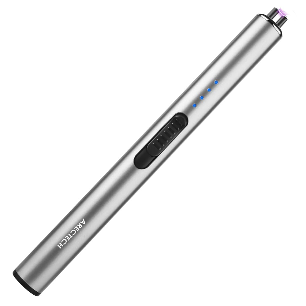 ARECTECH Electric Candle Rechargeable Lighter Arc Plasma Lighters for Candle Kitchen Camping Christmas Type-C Silver