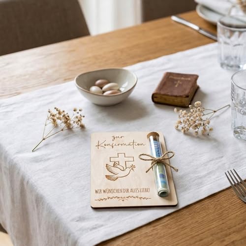 Konfirmation Geschenk, Geldgeschenk Konfirmation Verpackung Holz mit Reagenzglas, Kleine Konfirmationsgeschenk für Mädchen Jungen
