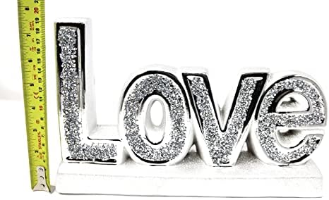 SILVER LOVE CRUSHED DIAMONDS SPARKLE ORNAMENT, LOVELY DISPLAY HOME DÉCOR Words Sign Free Standing Love Desk/Shelf/Home Wall/Office Decoration Art