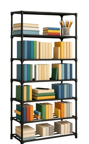 Image of Plastic Book Shelf for Home | Portable Books Rack Storage Organizer for Bedroom & Study Room | Bookshelf Stand for Students & Kids | 7 Tier Shelf, Black