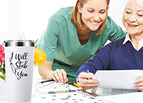 Momocici I Will Stab You 20 Oz Tumbler.funny Nurse Week,Nurse Gifts.gag Nursing Graduation Gifts For Nurse.nurse Practitioner Gifts Travel Mug(White) #TOP5