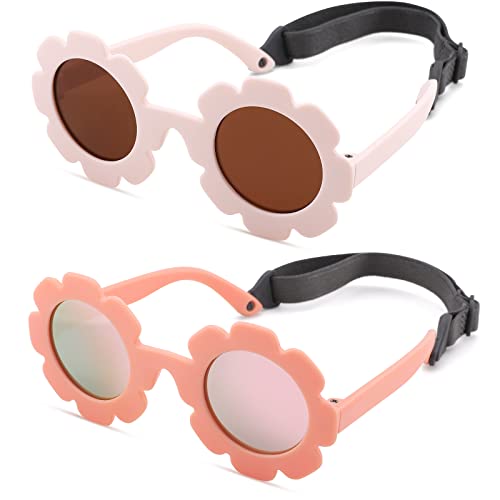 Image of Melpomenia Flexible Bendable Baby Polarized Flower Sunglasses with Strap for Newborn Infant Boys Girls Age 0-24 Months