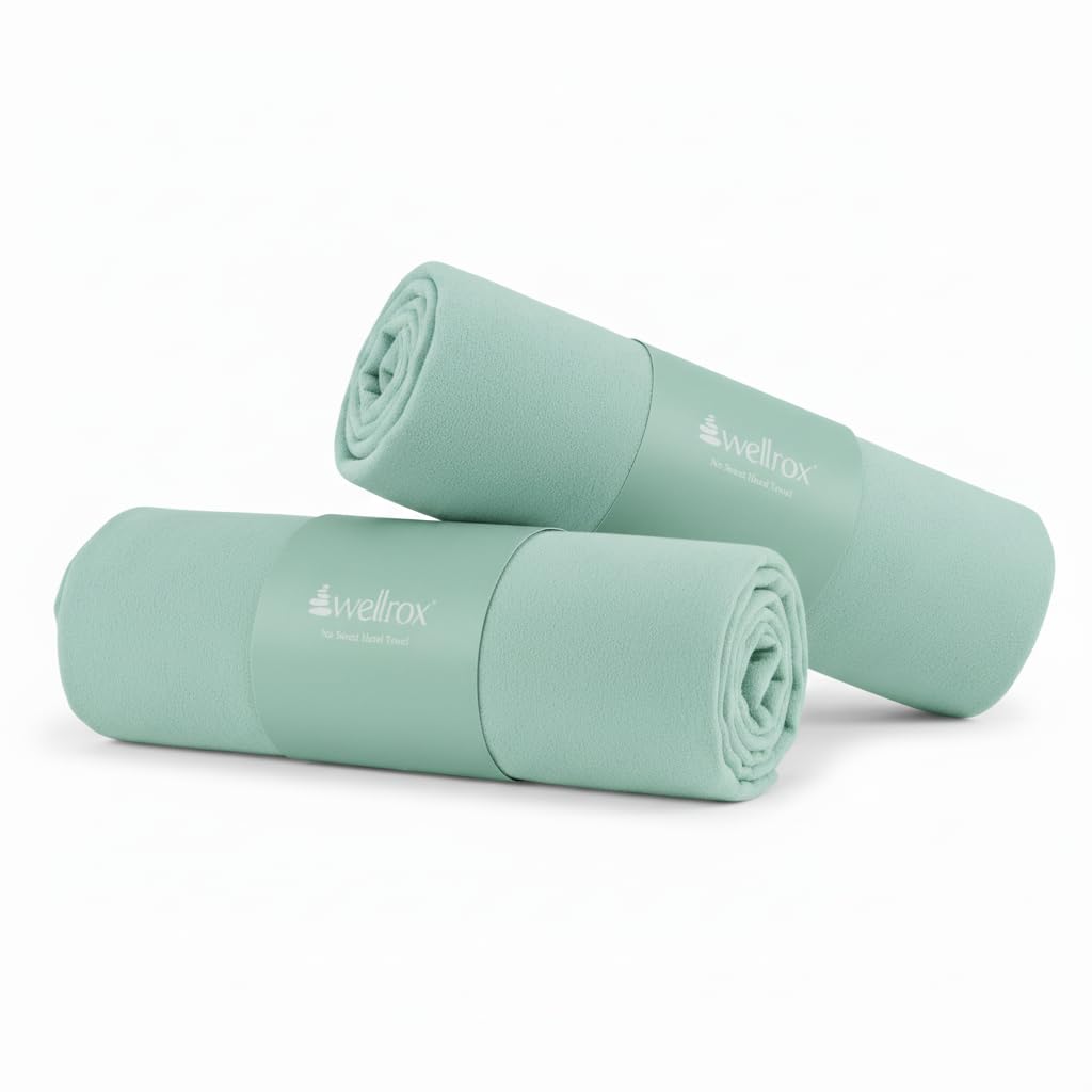 Wellrox Microfiber Hand Towel- Absorbent Sweat Towels, Workout Towels for Women- Yoga Mat Towel for Pilates, Hot Yoga, Gym Workouts (2 Pack, Green)