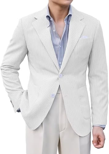 Mens Blazer Casual Seersucker Sport Coat Two Button Lightweight Suit Blazer Jackets UOU88