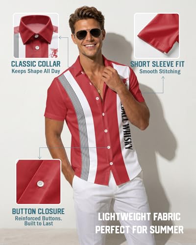 Image of 99TIMORO Funny Film Summer Button Down Shirt Men Short Sleeve Top | Movie Character Hawaiian Shirts for Men Lightweight Breathable Beach Vacation Business Casual Summer Gifts Classic Fit