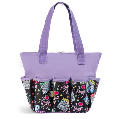 Bolso Tote Negro I Love Bingo con 10 Bolsillos