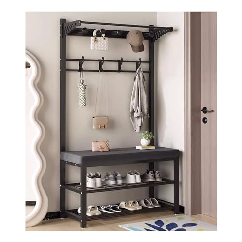 Design moderno: questo appendiabiti presenta una robusta struttura in metallo abbinata a un ripiano in stile vintage, unendo eleganza e praticità. Il suo design distintivo impreziosisce qualsiasi ingresso, mentre la solida struttura garantisce una lunga durata. Ideale per organizzare cappotti, cappelli e borse, questo versatile pezzo è un must per l'arredamento della tua casa.