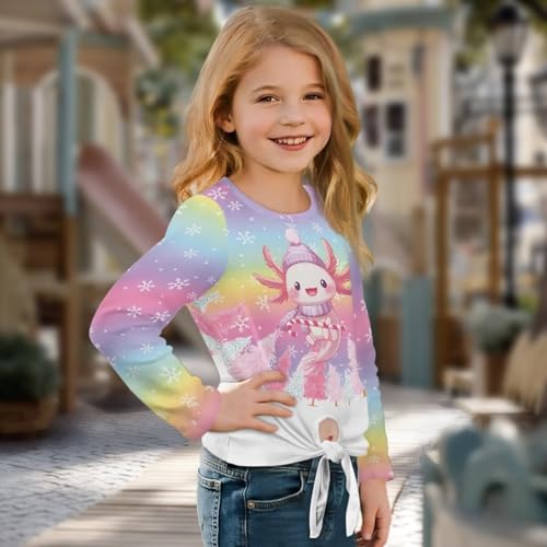 Girls Long Sleeve Shirt with Front Tie Children Crewneck T-Shirt Cute Girls Tops2