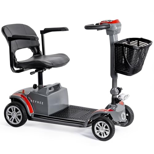 Reyhee Cruiser Powered Folding Mobility Scooters with Lengthened Legroom, 3.75MPH Max Speed & 15 Miles Range, 180W Electric Scooter for Adults Seniors with Height-Adjustable Seat (Red)