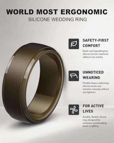 Image of Egnaro Men's Silicone Wedding Rings: Classic Black Step Edge Rubber band 10mm Wide 2.5mm Thick- Hypoallergenic for Gym /Outdoor /Gift(1 /4 /7 Variety Pack with Half Size)