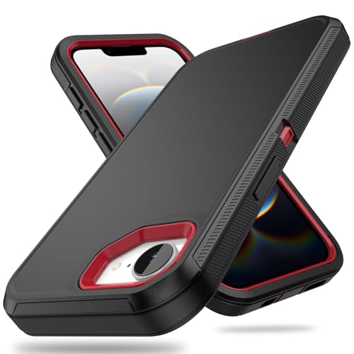 ACAGET for iPhone 16e Case 2025 Heavy Duty with Port Anti Dust Plug Protective Phone Cases for iPhone 16e Shockproof Armor Dual Layer Rubber + PC Cover for iPhone 16e/SE4, Black/Red
