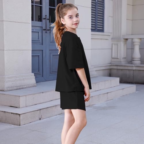 Image of DREAM BUS Girls T-Shirts and Shorts Set 2 Pieces Teen Girls Summer Matching Outfit Solid Trendy Clothes for Little Girl