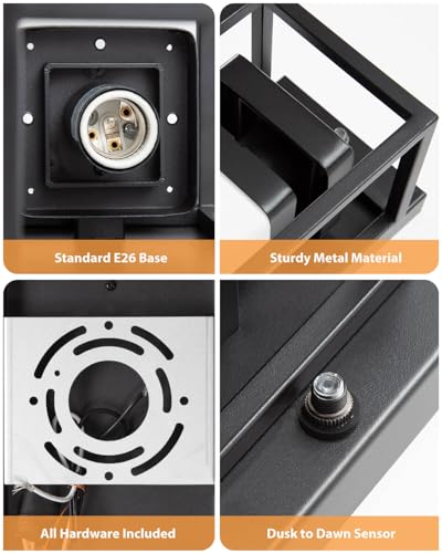 Image of SHIMR Outdoor Wall Light with Dusk to Dawn Sensor, Black Outdoor Light Fixture with LED Bulb Included, E26 Base, Waterproof Exterior Sconce for Porch Garage Front Door