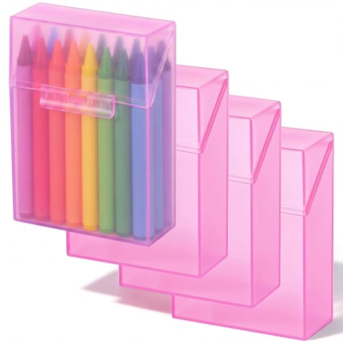 Image of Clabby 4 Pcs Clear Plastic Crayon Boxes Hold 24 Count, Pink