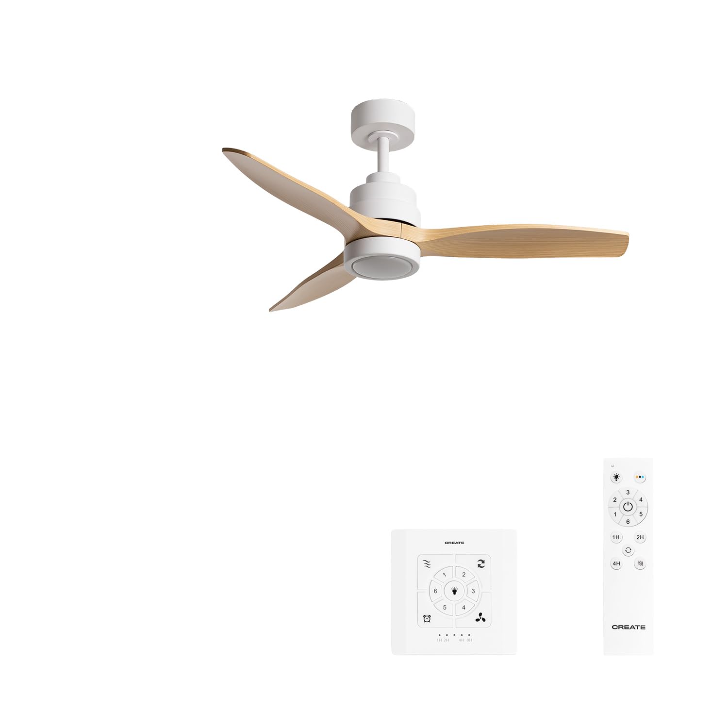 CREATE / WINDSTYLANCE S/ABS ceiling fan with white light wood effect blades with controller and control/40W, Timer, Ø112 cm, 6 speeds, summer-winter, double height