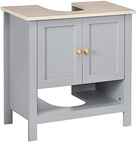 EUGAD Under Sink Cabinet Basin Unit Cupboard Bathroom Floor Cabinet Vintage with Storage White ...