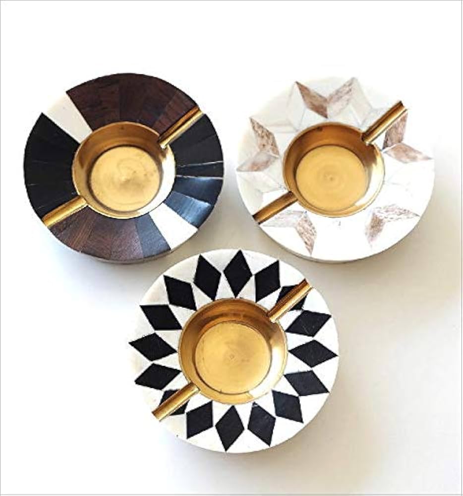 大理石灰皿 アンティーク 真鍮　アッシュトレイ elements_90060