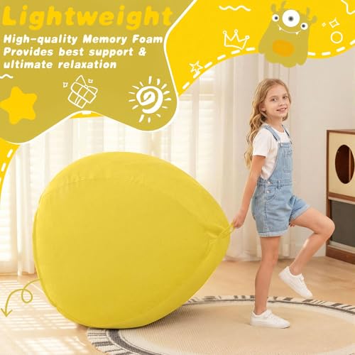 Image of HABUTWAY 2FT Bean Bag Chair, 2' Beanbags Small Bean Bag Chairs with Filling, Teardrop Bean Bag Chair Luxurious Velvet Ultra Soft Fur with Removable Cover(Mustard)