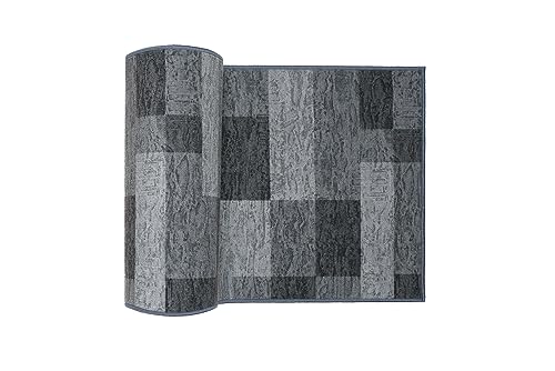 TAPISO Anti Rutsch Teppich Läufer rutschfest Brücke Meterware Modern Bsalt Dunkelgrau Viereck Geometrisch Design Flur Küche Wohnzimmer… – Ansicht 8