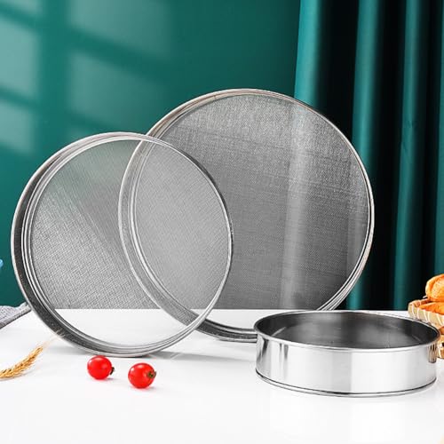 3-Pack Stainless Steel Flour Sifter Set with 40 Mesh, (6, 8, 10 Inches) Round Sieves for Baking Cakes, Bread, Pastries, Cookies, And Muffins Easy to Use, Dishwasher Safe - Thumbnail 4