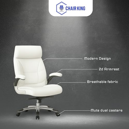Image of CHAIR KING Premium Leatherette Boss Chair for Office | Ergonomic High Back Chair for Home, Office, Study & Gaming | Height Adjustable, Tilt & Rocking Chair in Heavy Base | 1pc (White)