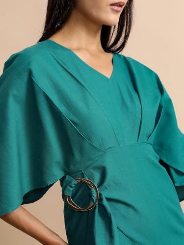Image of Tokyo Talkies Women's Three-Quarter Sleeves V-Neck Solid Dresses | Stylish| Casual