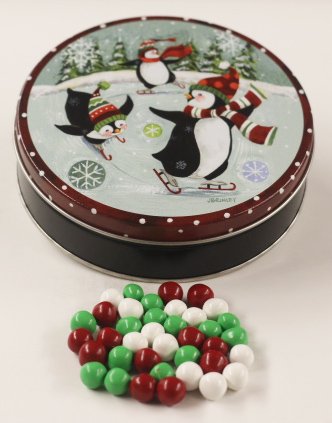 Scott's CakesChristmas Chocolate Dutch Mints in a Mini Skating Penguins Tin