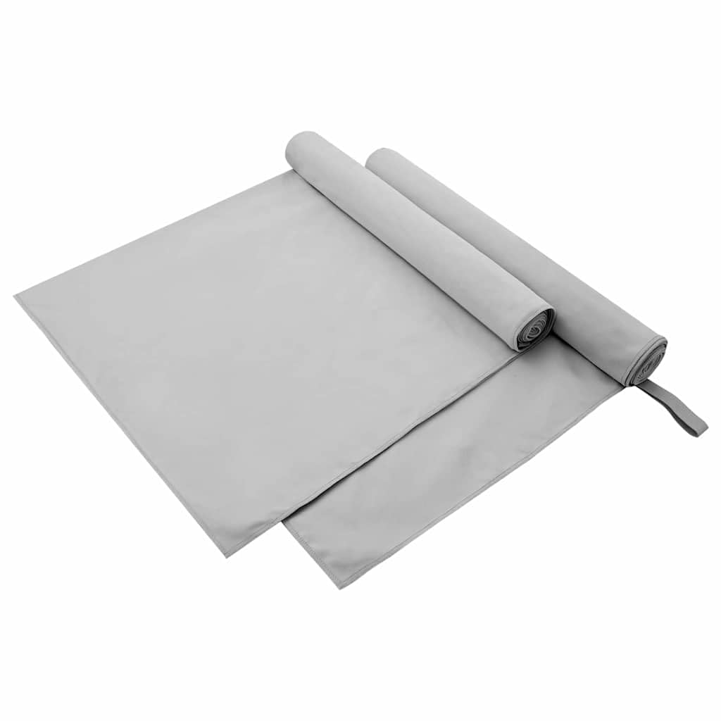 Lot de 2 serviettes de sport grises 180 x 90 cm en polyester polyamide à séchage rapide pour salle de sport, douche, voyage, plage, sauna