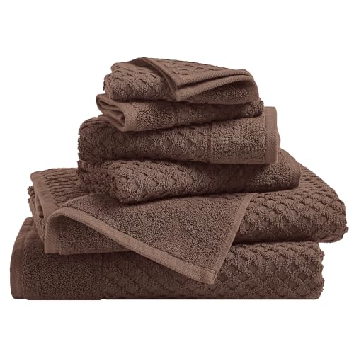 Great Bay Home Bath Towels - 100% Cotton 6 Piece Towel Set - Diamond Waffle Weave - Absorbent, Durable, Quick-Dry Towels for Bathroom (Chocolate)