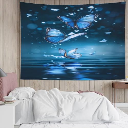Tenture murale papillons bleus 3D grand format drap de décoration pour salon