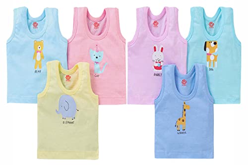 Image of BENAVJI Light Color Printed Soft Cotton Regular Fit Sleevless Baniyan Unisex Boys' & Girls Kids Vest Pack of 6